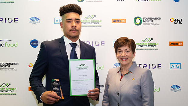 Dontae Marino with Governor General Dame Patsy Reddy after receiving award